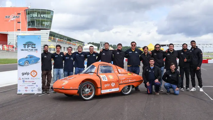 Técnico Fuel Cell Team with their hydrogen-powered city car prototype and Nanotec motors